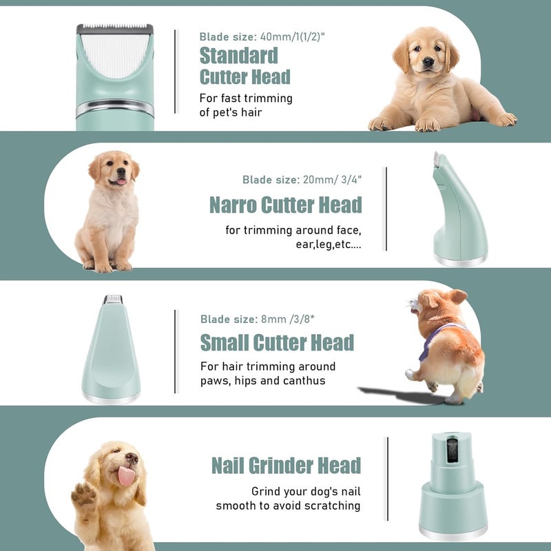 Cornnpet Dog Hair Clippers Grooming Kit and Paw Trimmer Nail Grinder Quiet,Dog Trimmer for Grooming,4-in-1 Rechargeable Cordless Low Noise Dog Shaver Grooming for Dogs Pets Cats(Green) - Image 5